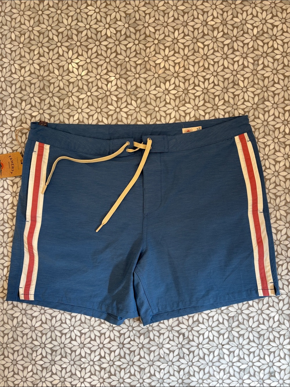 Men's Faherty Biarritz Boardshort in Blue Horizon Stripe, Size 38-NWT!